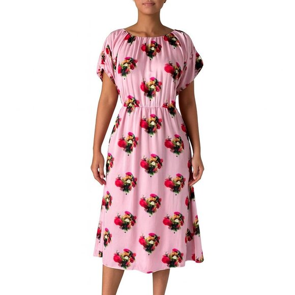 Adam Lippes Ruffle Floral Dress Pink Silk Midi - Picture 1 of 15